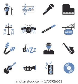 Jazz Icons. Two Tone Flat Design. Vector Illustration.