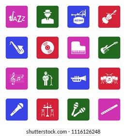 Jazz Icons. White Flat Design In Square. Vector Illustration. 