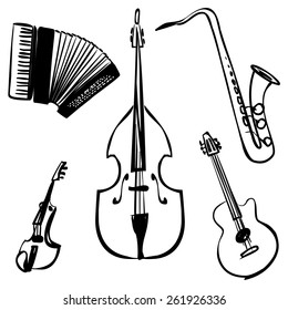 Jazz instrumets icon set isolated background