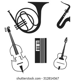 Jazz instrumets icon set isolated background
