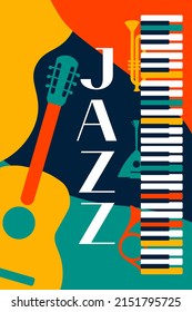 invitación de jazz. Música. Ilustración vectorial de instrumentos musicales