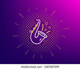 Jazz line icon. Halftone pattern. Saxophone Musical instrument sign. Music symbol. Gradient background. Jazz line icon. Yellow halftone pattern. Vector