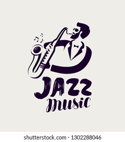 Jazz logo or label. Live music, musical festival symbol. Lettering vector illustration