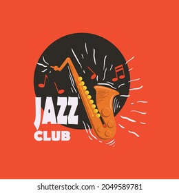 jazz logo, saxophone logo, retro style saxophone logo with sound reflection effect