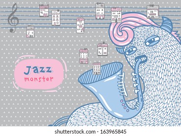 Jazz monster play on a musical instrument.