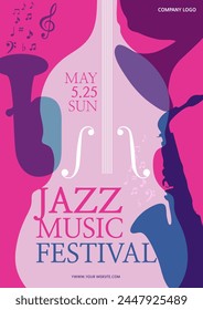 Jazz music background poster illustration with various instruments