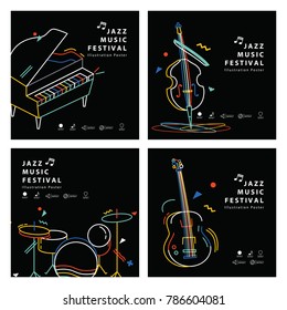 Jazz music banner poster square 4 musical instrument illustration vector. Music concept.