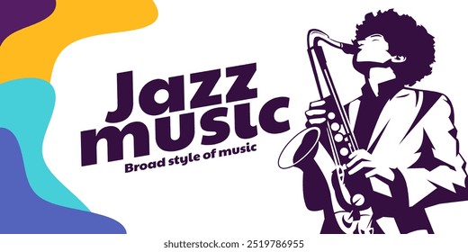 Jazz Music The Broad Style of Sound, design de silhueta de um homem tocando saxofone