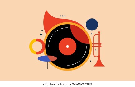 Jazz Music Concept. Concert Instruments Posters with Abstract Geometric Background and Musical Instruments.