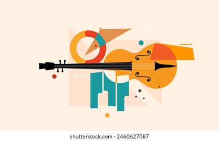 Jazz Music Concept. Concert Instruments Posters with Abstract Geometric Background and Musical Instruments.