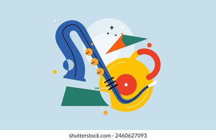 Jazz Music Concept. Concert Instruments Posters with Abstract Geometric Background and Musical Instruments.