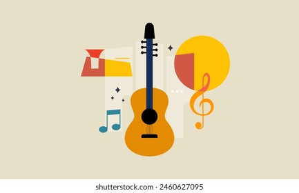 Jazz Music Concept. Concert Instruments Posters with Abstract Geometric Background and Musical Instruments.