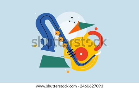 Jazz Music Concept. Concert Instruments Posters with Abstract Geometric Background and Musical Instruments.