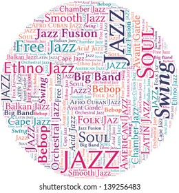 Jazz Music Concept Vector Word Cloud on white background