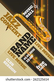 Jazz music concert club invitation poster with saxophone vector illustration