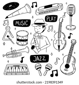 colección de elementos de doodle de música jazz o iconos