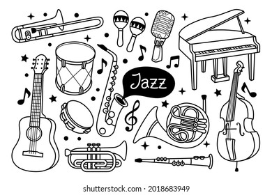 Jazz music doodle illustration isolated background