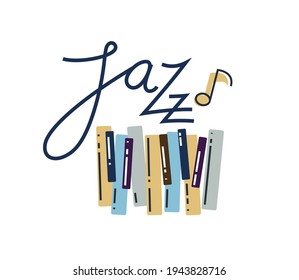 Jazz-Musikemblem oder Logo, Vektorgrafik im Flachstil einzeln, Großpiano-Logo für die Aufnahme von Label, Studio oder Musikband.