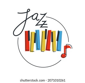 Jazz music emblem or logo vector flat style illustration isolated, grand piano logotype for recording label or studio or musical band.