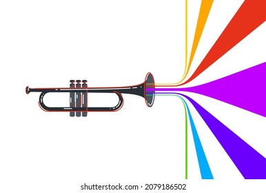 Jazz music emblem or logo vector flat style illustration isolated, trumpet logotype for recording label or studio or musical band.