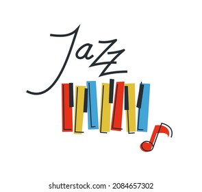 Jazz music emblem or logo vector flat style illustration isolated, grand piano logotype for recording label or studio or musical band.