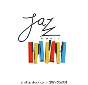 Jazz music emblem or logo vector flat style illustration isolated, grand piano logotype for recording label or studio or musical band.