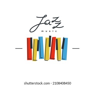 Jazz music emblem or logo vector flat style illustration isolated, grand piano logotype for recording label or studio or musical band.