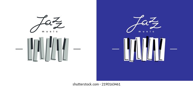 Jazz music emblem or logo vector flat style illustration isolated, grand piano logotype for recording label or studio or musical band.
