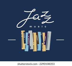 Jazz music emblem or logo vector flat style illustration isolated, grand piano logotype for recording label or studio or musical band.