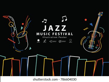 Jazz music festival banner poster A4 illustration vector. Music concept.