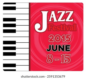 Jazz music festival concept. Keyboard with music notes. Promotional poster for a jazz festival featuring piano keys. Flat vector modern illustration 