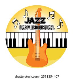 Jazz music festival design with combination of guitar and piano.  Conveying a lively and creative ambiance. Flat vector modern illustration 