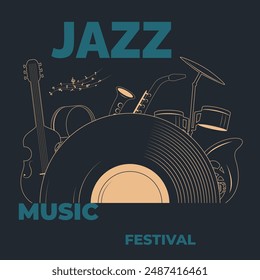 jazz music festival flier or poster design. retro style, vector illustration