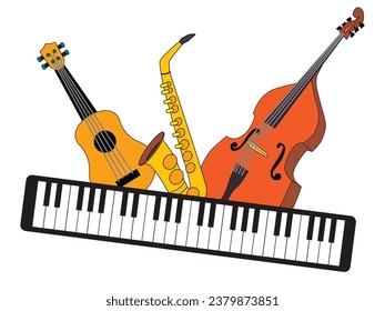 Jazz music festival icon, banner with musical instruments.