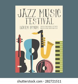 Afiche del Festival de Música de Jazz con instrumentos musicales