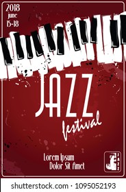 Festival de música de jazz, plantilla de fondo de afiches. Teclado con notas musicales.