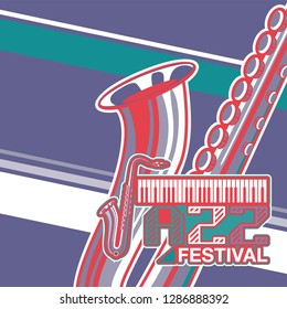 Jazz music festival, poster background template. Keyboard with music notes. Flyer Vector design