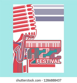 Jazz music festival, poster background template. Keyboard with music notes. Flyer Vector design