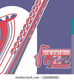 Jazz music festival, poster background template. Keyboard with music notes. Flyer Vector design