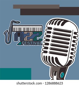 Jazz music festival, poster background template. Keyboard with music notes. Flyer Vector design