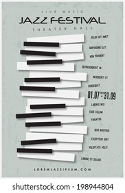 Jazz music festival, poster background template. Layers (background, texture, keyboard, text). Vector design.