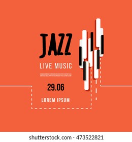 Jazz music festival, poster background template. Keyboard with music keys. Flyer Vector design.