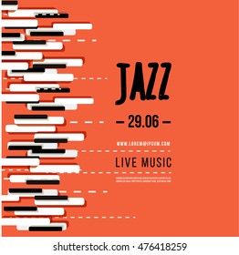 Jazz music festival, poster background template. Keyboard with music keys. Flyer Vector design.