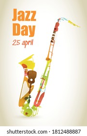 Jazz music festival poster design template with trumpet. Vector illustration flyer for jazz concert.