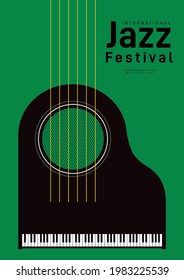 Jazz music festival poster design template background decorative with piano and guitar string. Design element template can be used for banner, backdrop, brochure, leaflet, print, vector illustration
