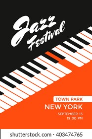 Jazz music festival poster design template. Piano keys. Vector illustration placard for jazz concert.