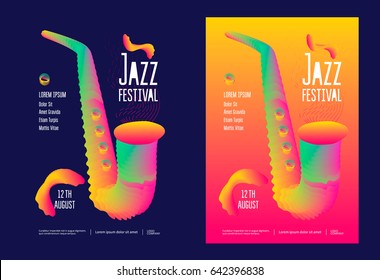 Jazz music festival poster design template with gradient stylized saxophone. Vector illustration flyer for jazz concert.