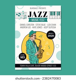 Jazz Music Festival Poster Flyer with Man and Saxophone