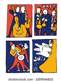 Jazz music festival poster set. Naive shabby style. 2d vector illustration