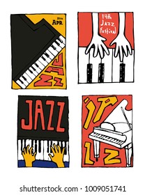 Jazz music festival poster set. Naive shabby style. 2d vector illustration